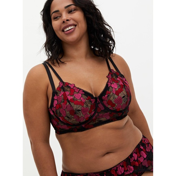 torrid Other - TORRID CURVE Sz 6/6X Black‎ & Pink Heart Embroidered Underwire Longline Bralette